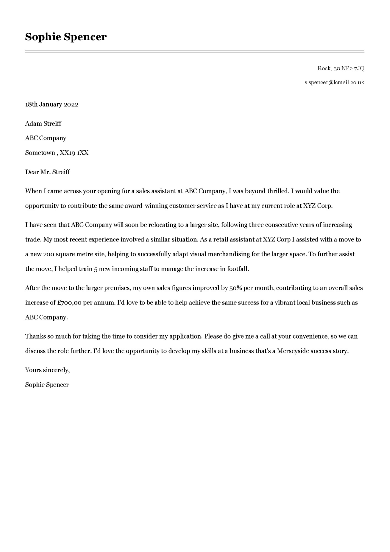 Traditional cover letter template