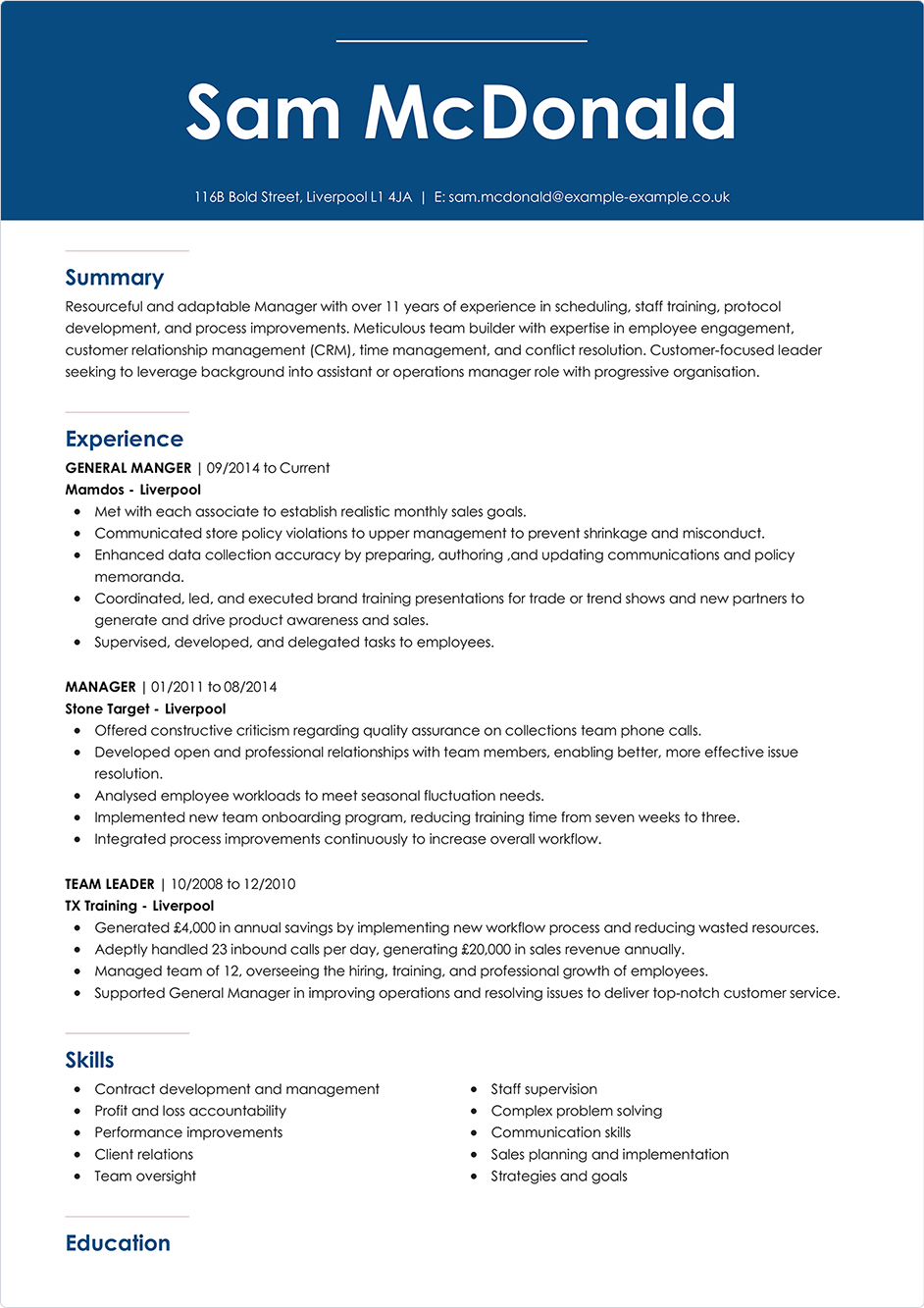 Example Of Uk Cv Template