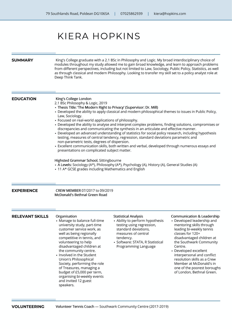 Uk Graduate Cv Example Template Crisp Cv Examples Per 1860