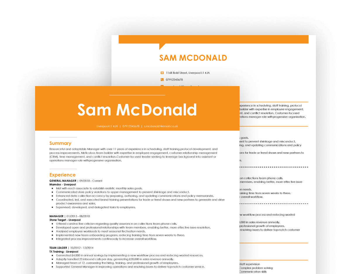 CV examples made in our CV builder