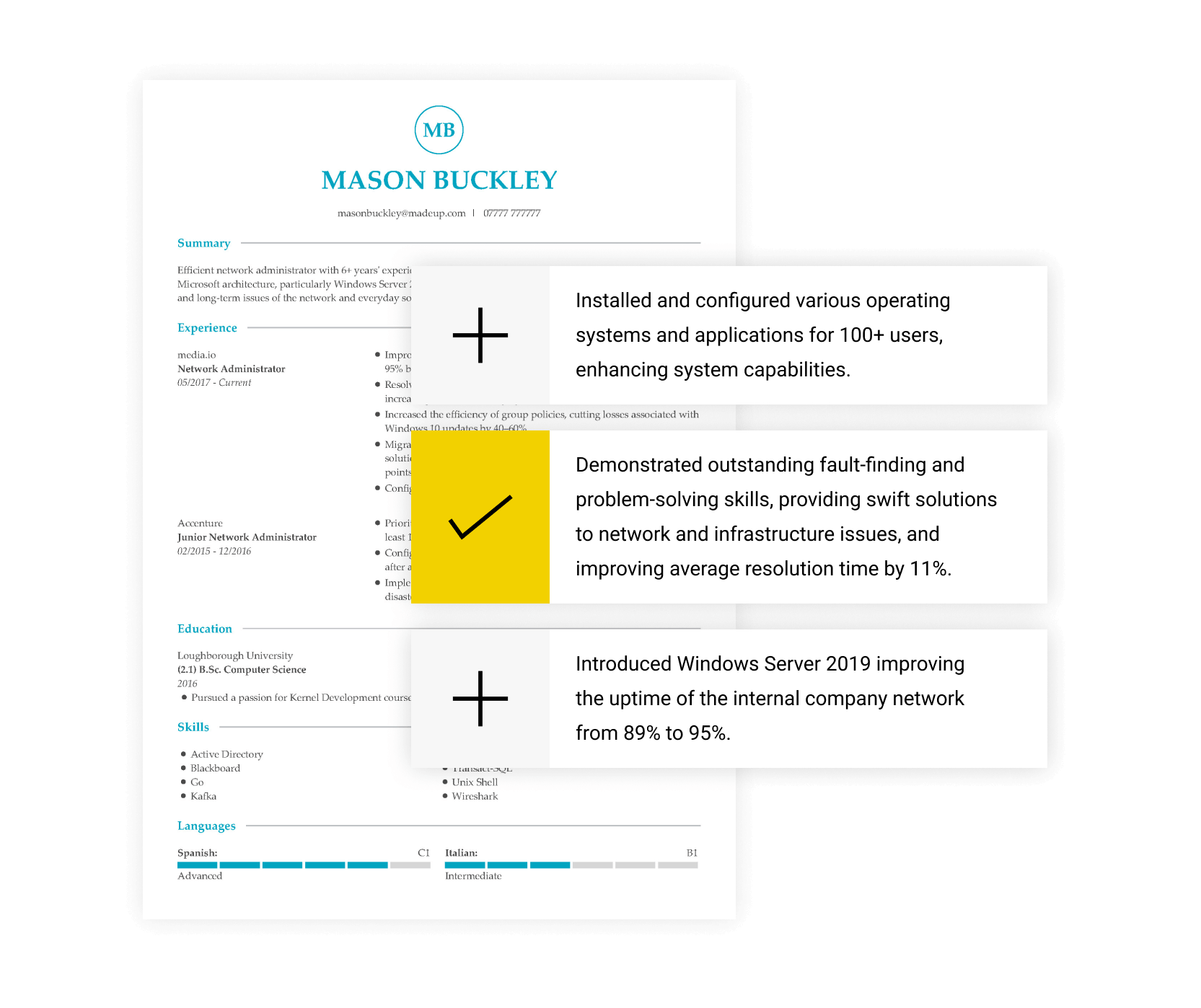 Create a CV using ready-made content