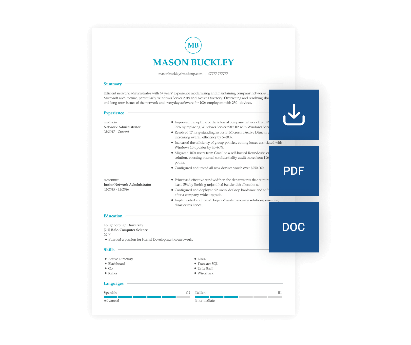 Build a CV online and download it as a PDF or DOC