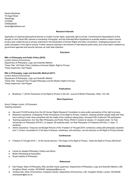 Academic CV example