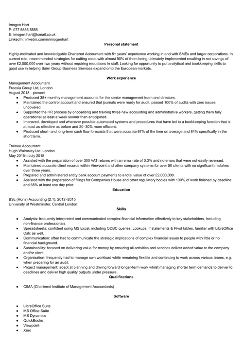 Accountant CV example 