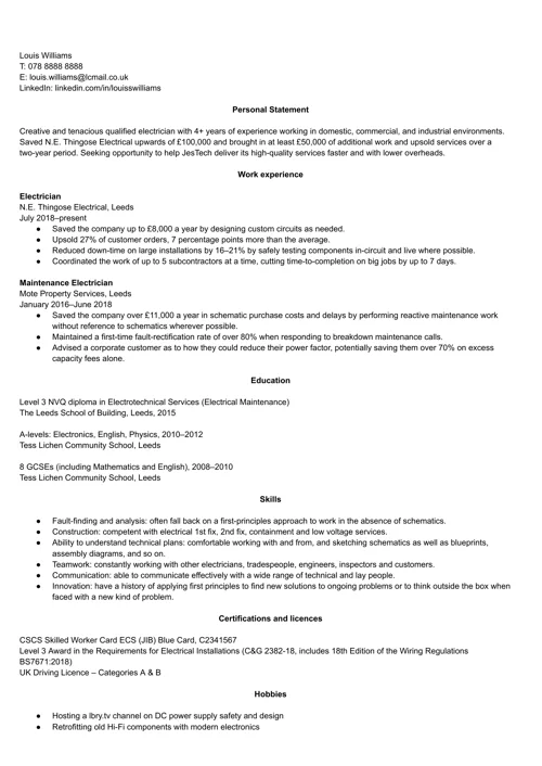 No address on a CV example