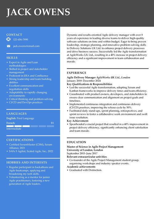 Agile delivery manager CV example