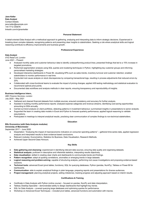 CV example from livecareer