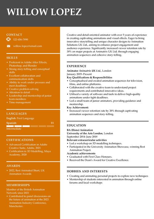 Animator CV Examples & Guide for 2024