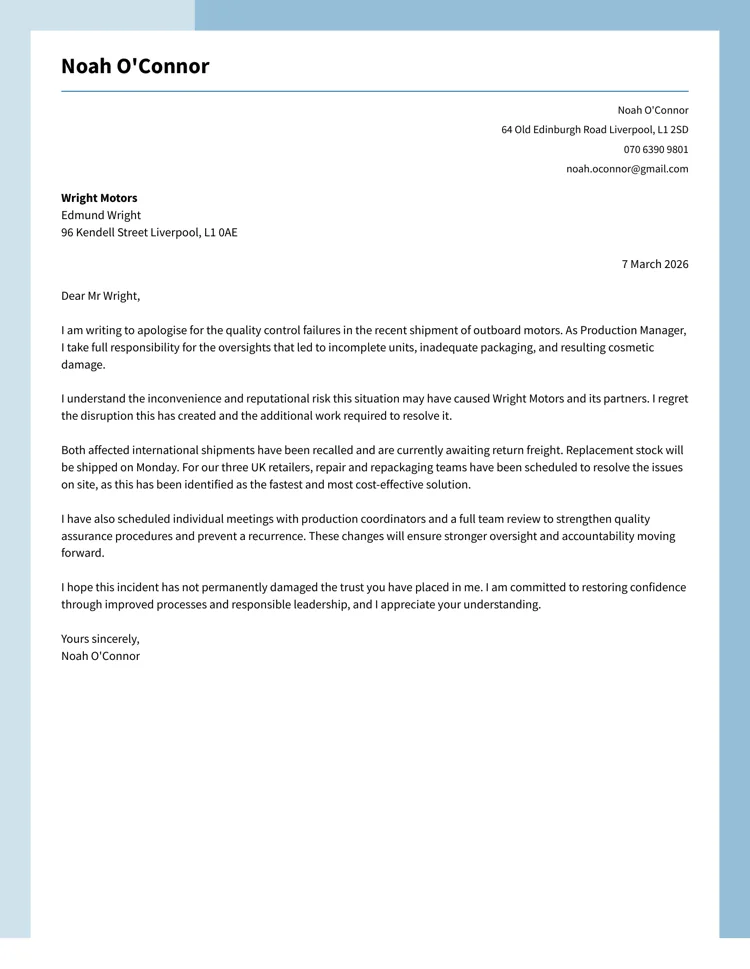 Business apology letter example