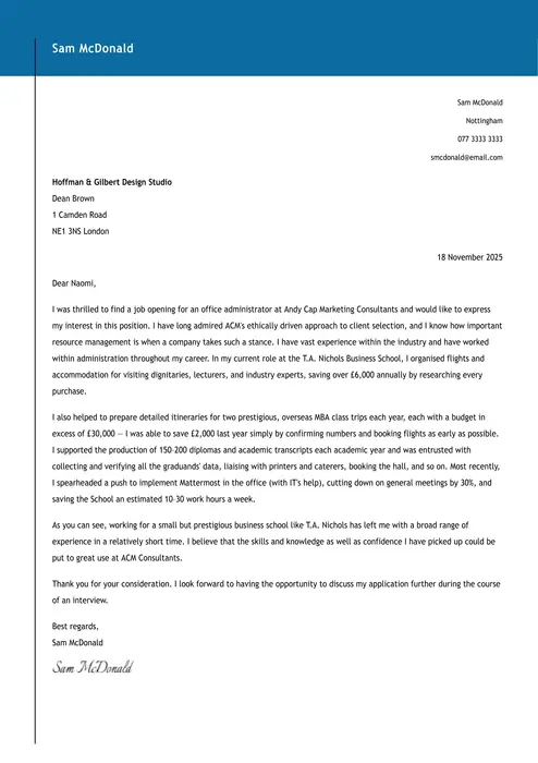 architect cover letter example