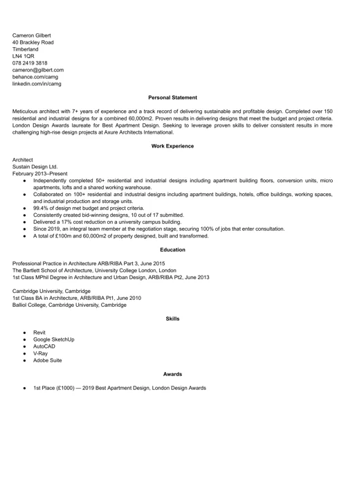 Architecture CV Example
