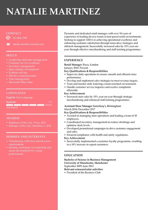 Asda CV example