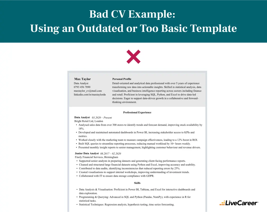 bad cv example: too basic template