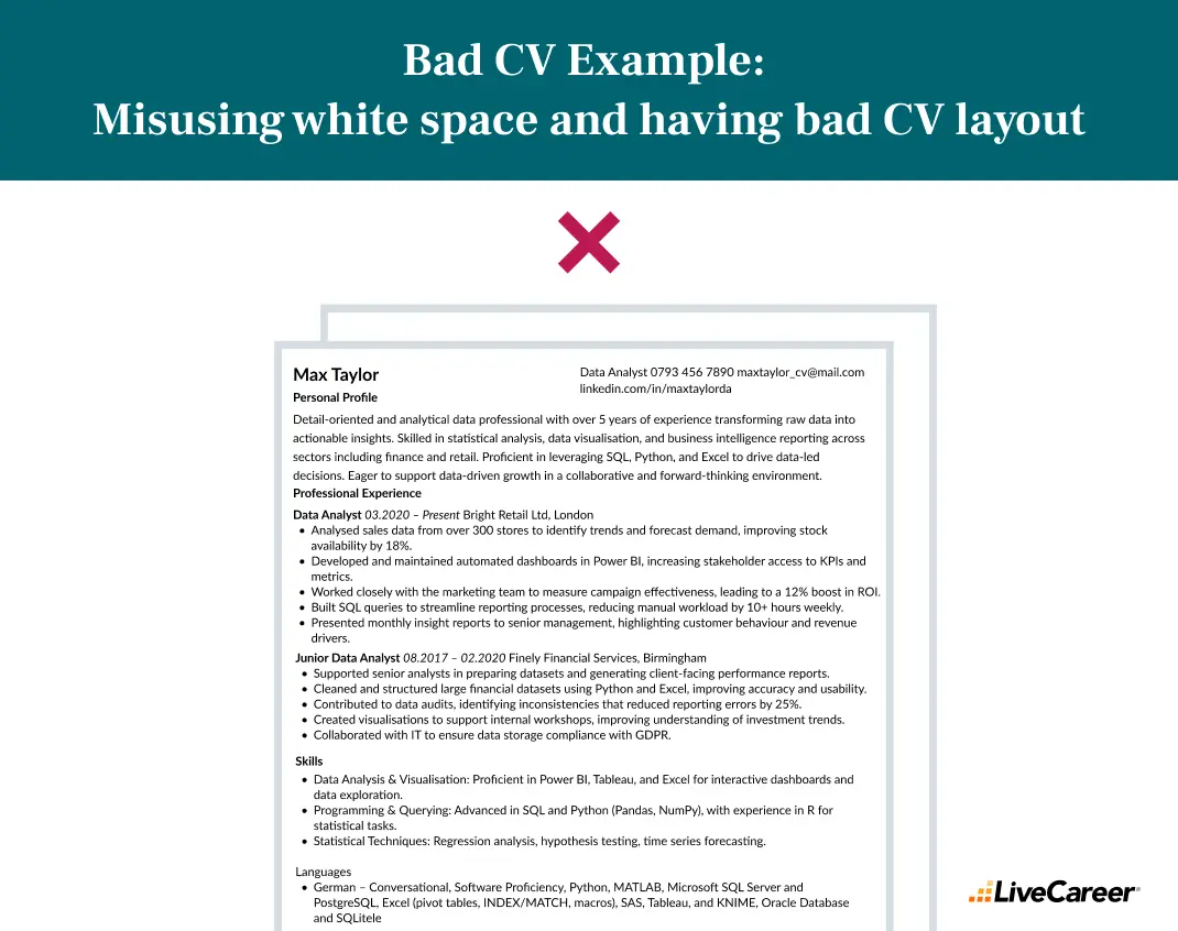 Misusing white space and having a bad CV layout