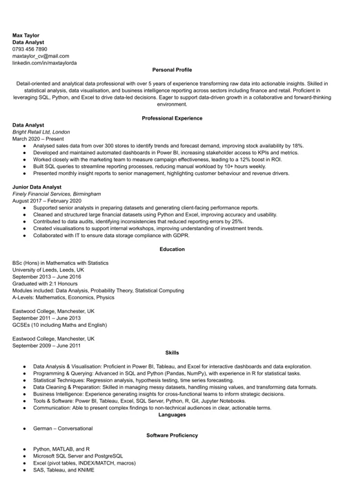 professional CV example