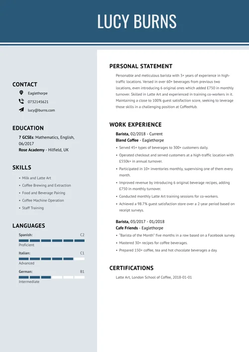 Barista CV Example
