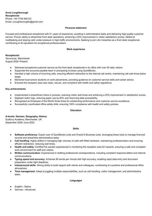simple CV sample