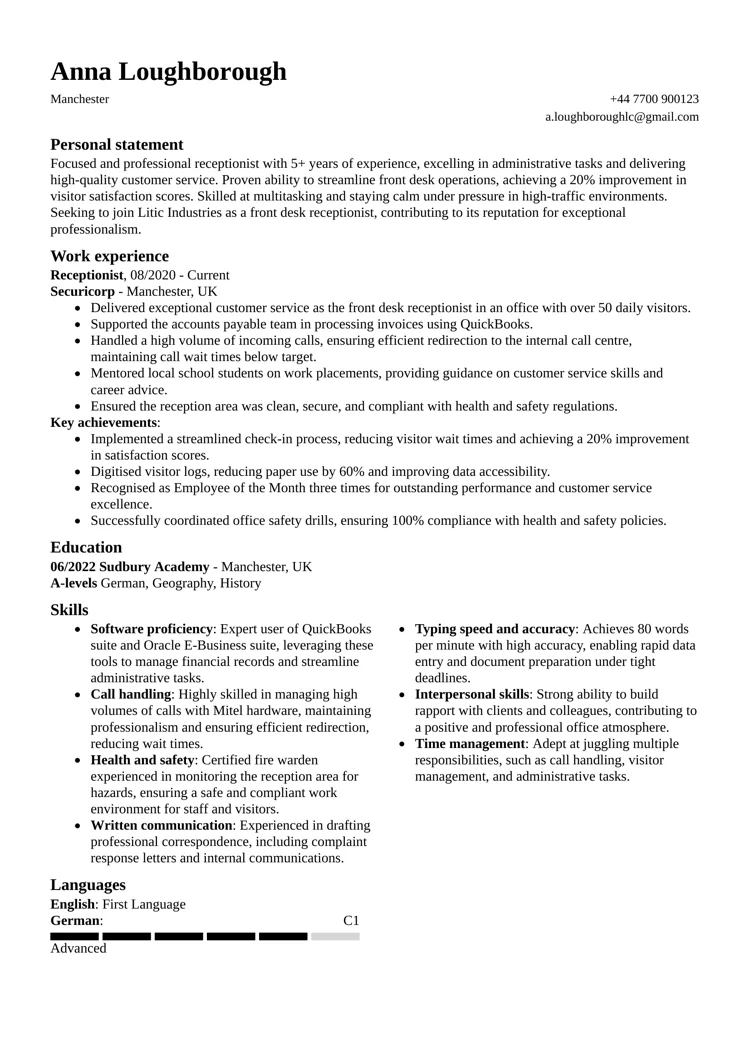 standard CV template