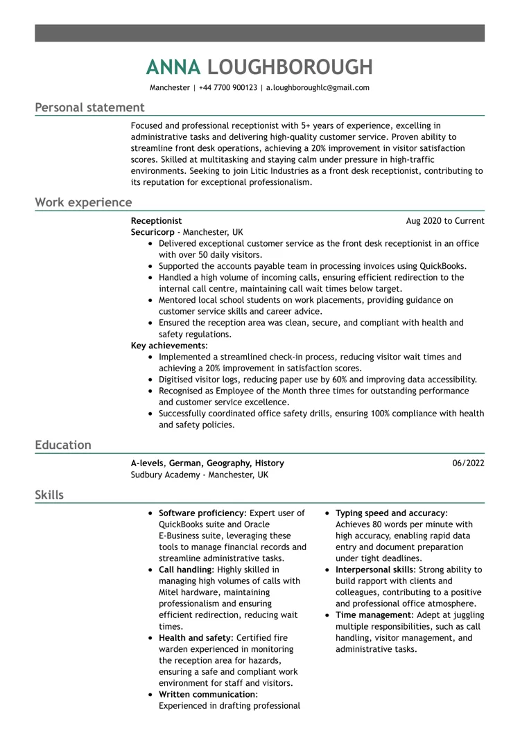 creative green CV template