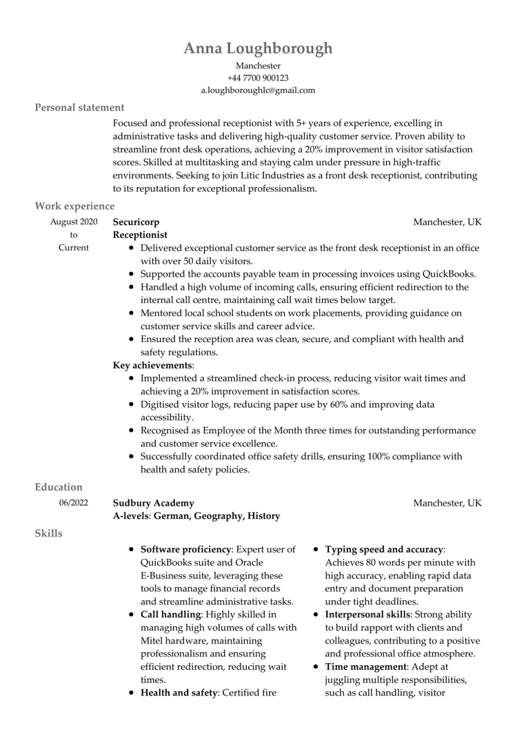 traditional CV template