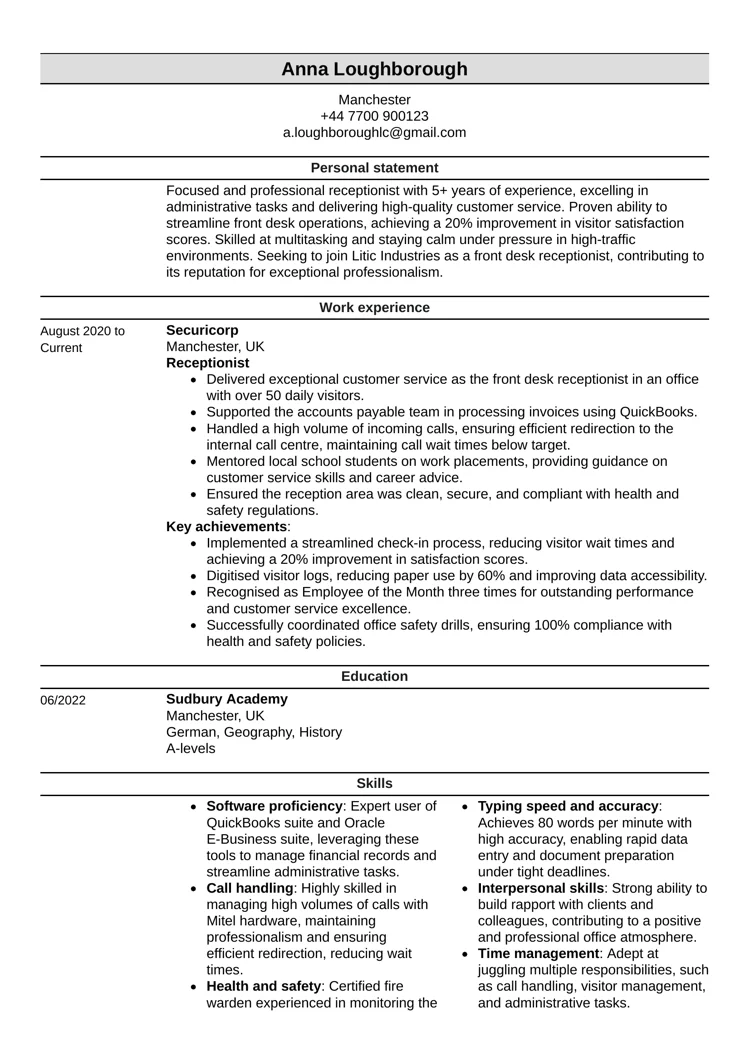 one-page modern CV template