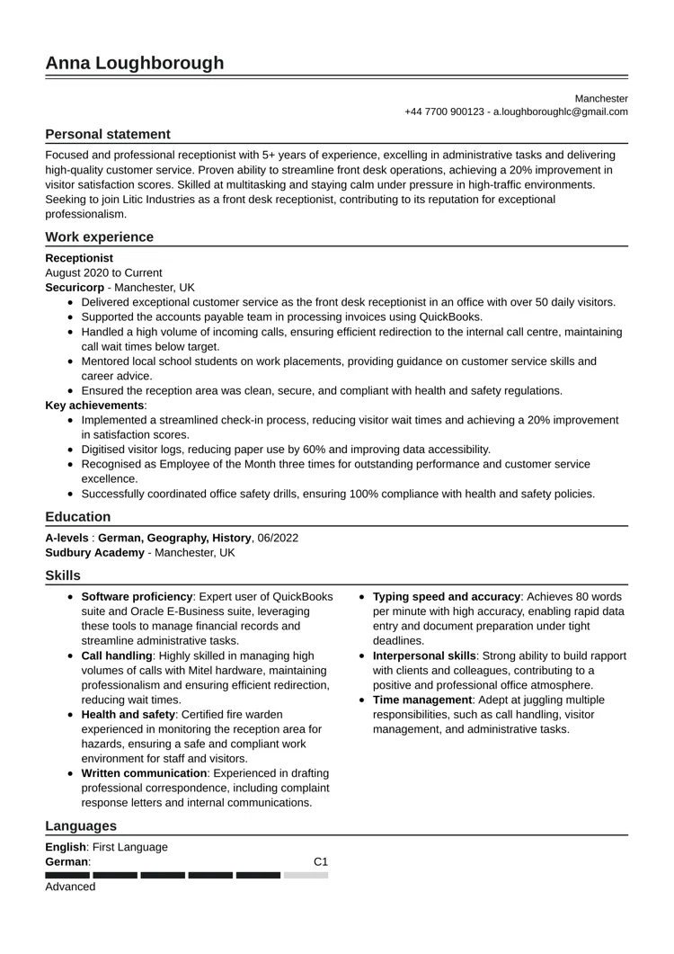 business professional CV template