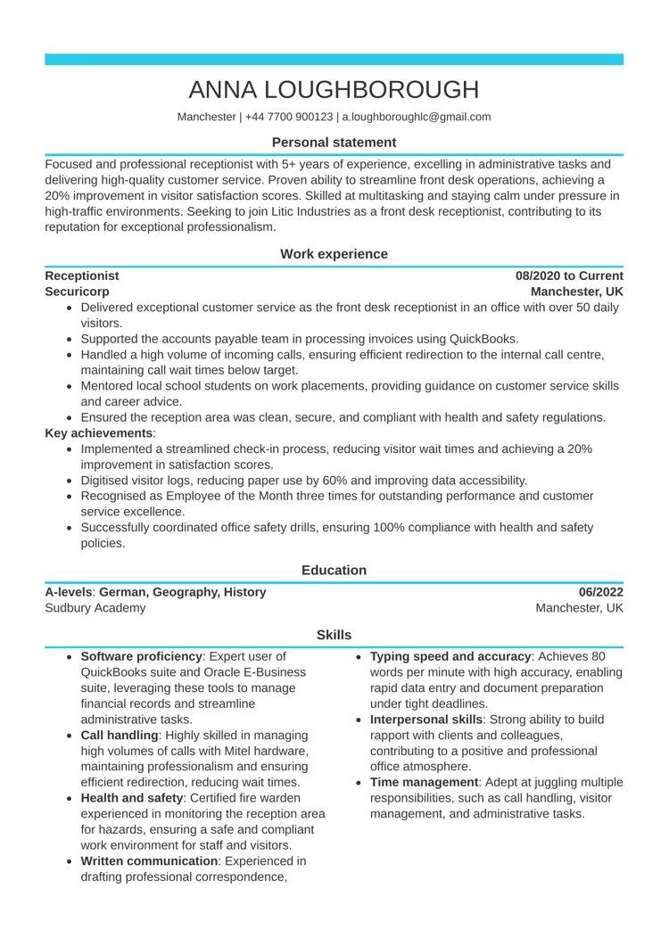 electric blue CV template