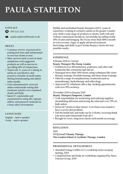 Beauty Therapist CV Template Writing Tips Examples 