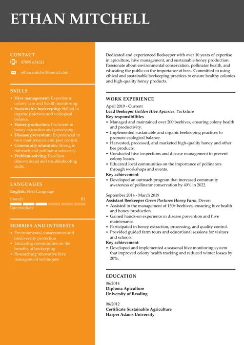 Beekeeper CV example