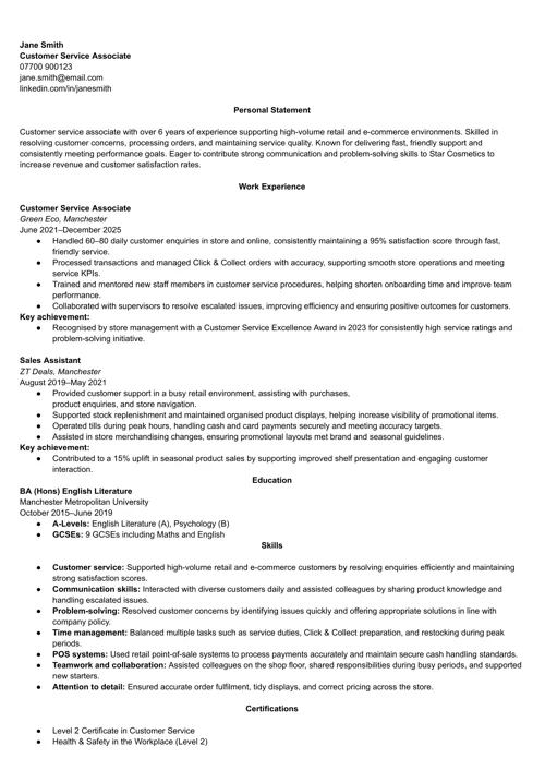 British CV examples