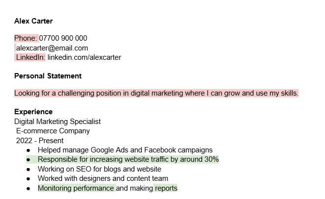 Self-written CV