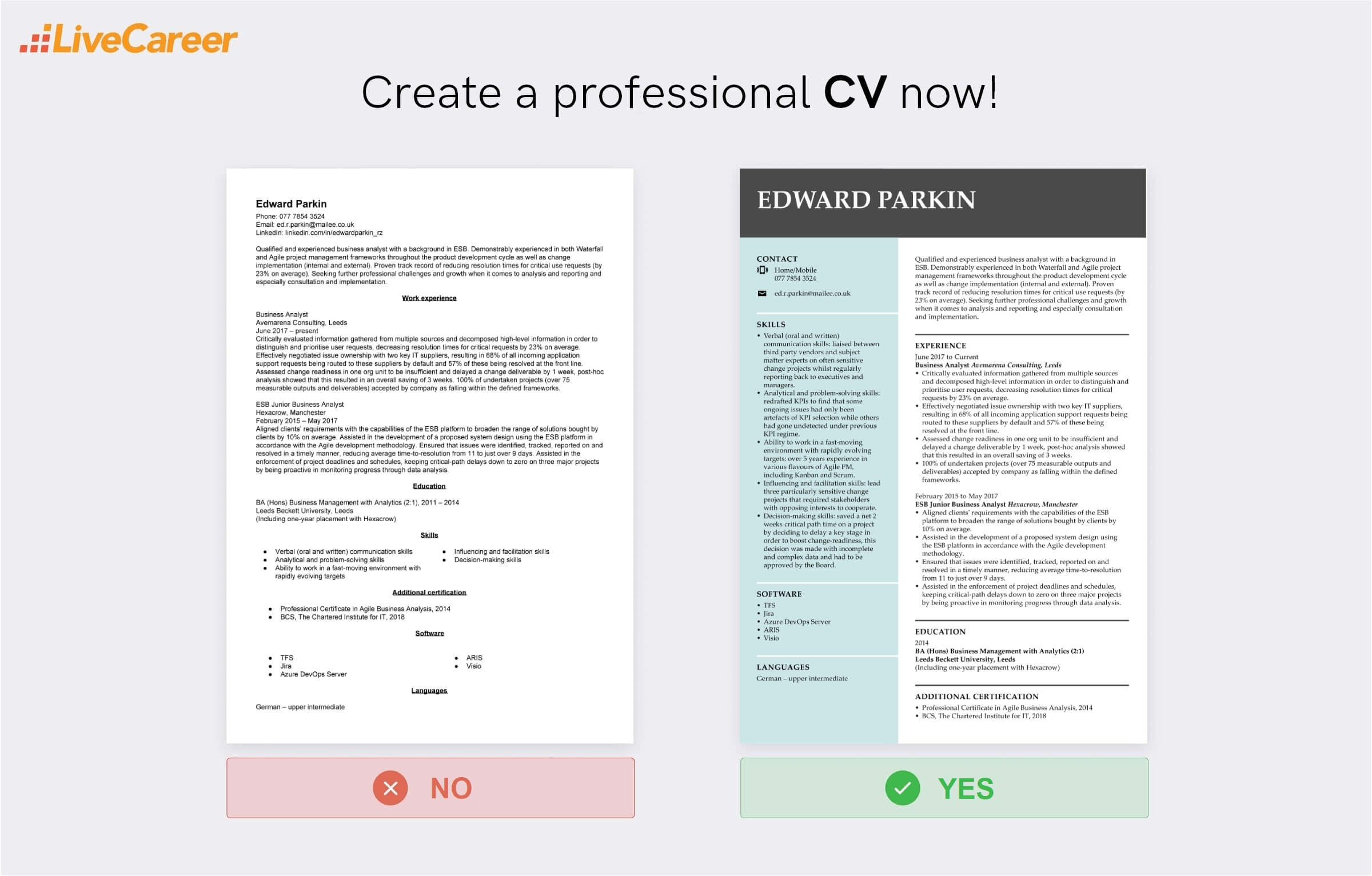 business analyst cv example