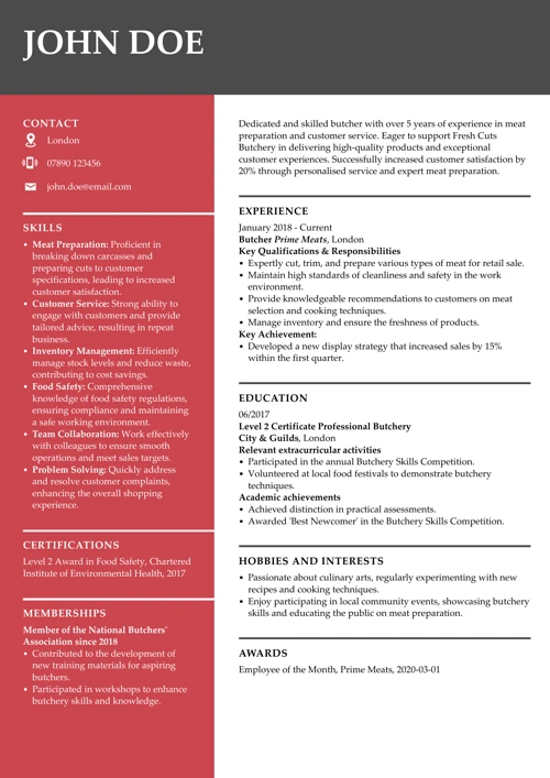 butcher cv example