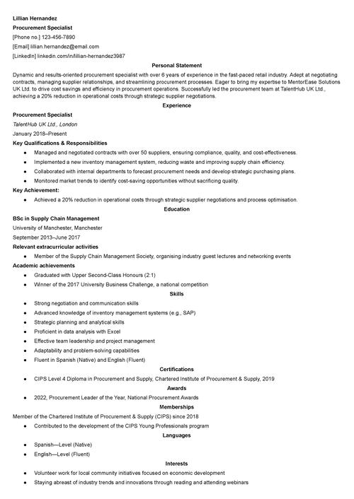 buyer CV example