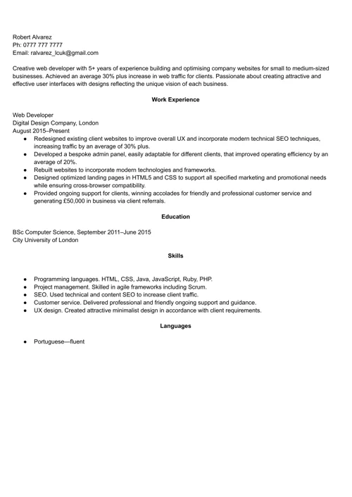 Canva CV example