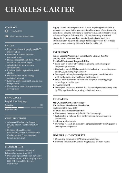 cardiac physiologist CV example