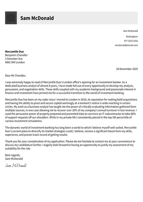 career change cover letter example