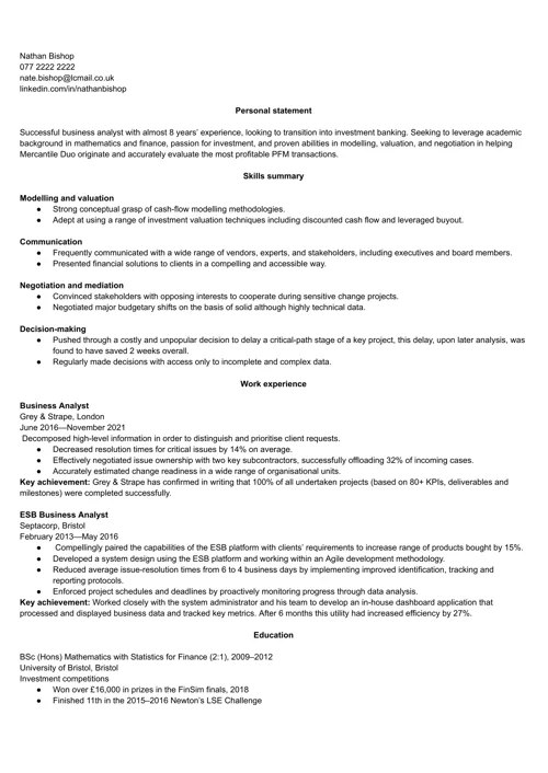 Career change CV example