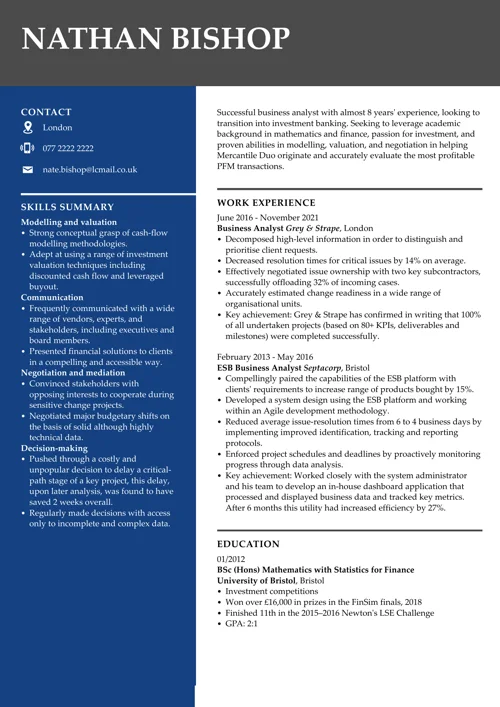 Career change CV example