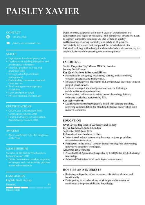 carpenter CV example