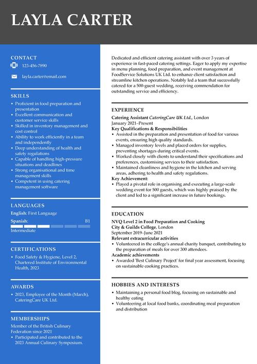 catering assistant CV example