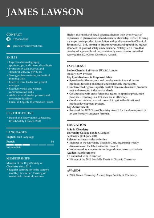 chemist CV example