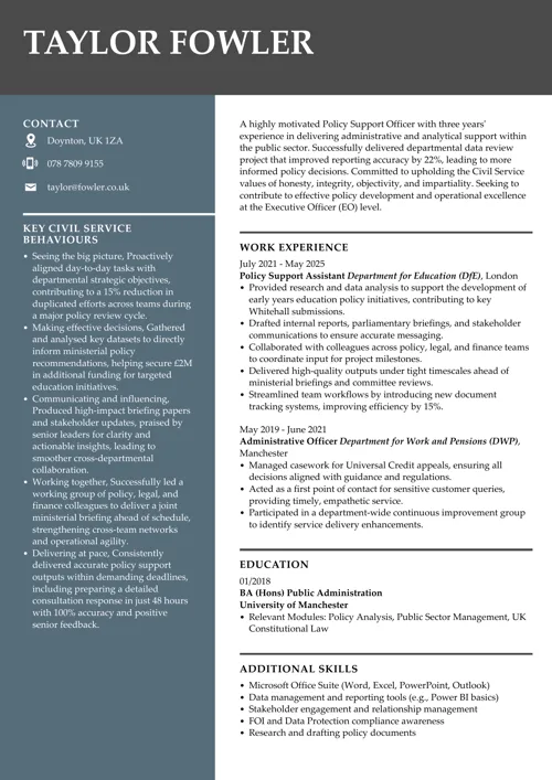 civil service behaviours on a CV