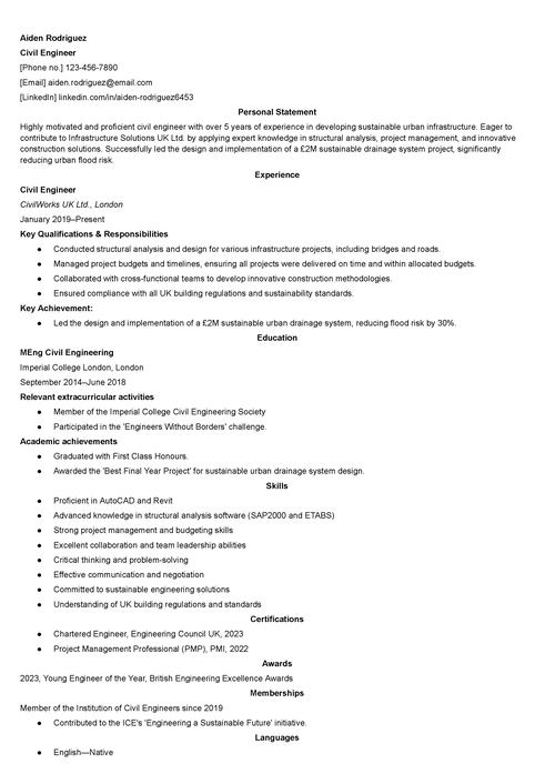 civil engineering CV example