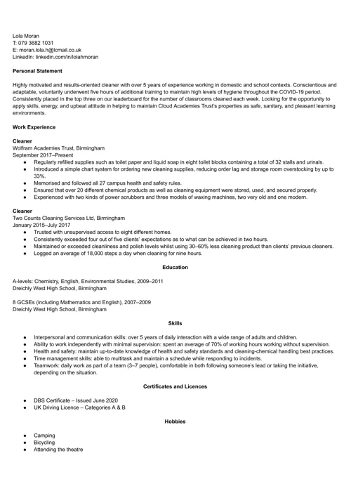 cleaner cv example