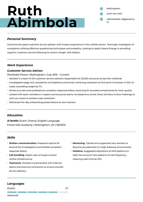Communication skills CV sample