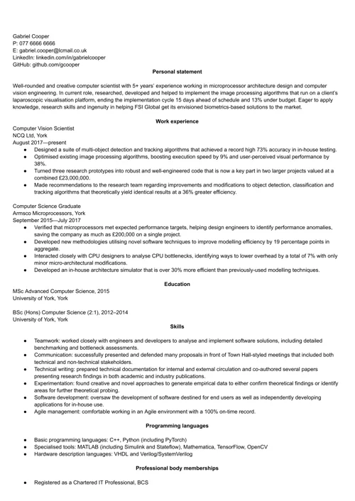 Computer science CV example