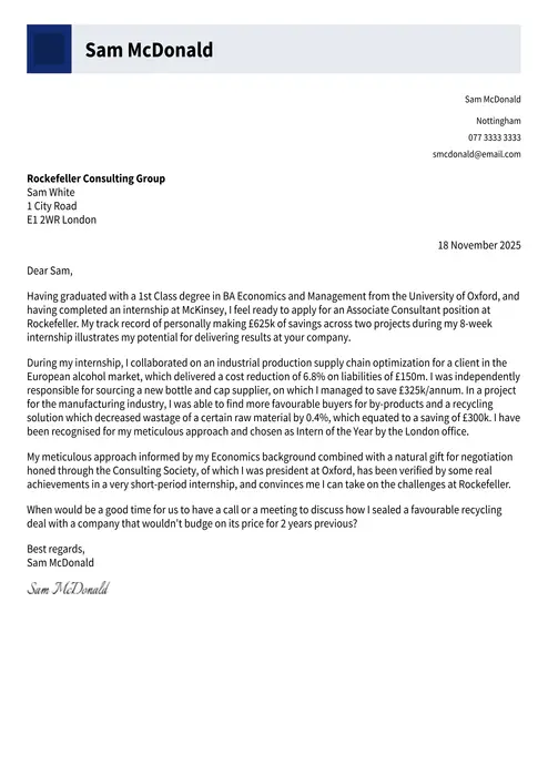 consulting cover letter example