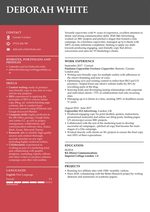 copywriter cv example