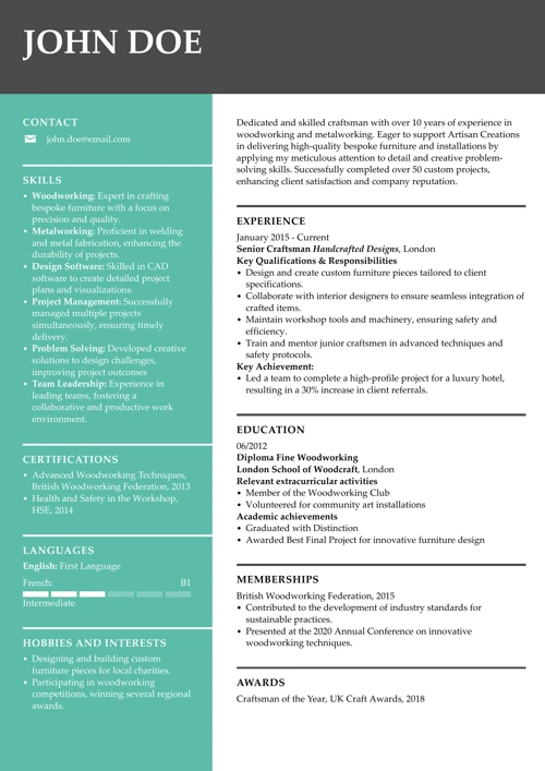 Craftsman CV example